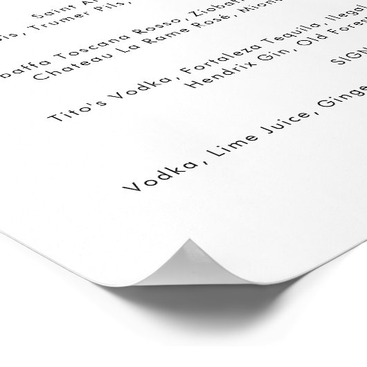 Minimalistisch huwelijksbarmenu, Huwelijksbar bord Poster (Hoek)