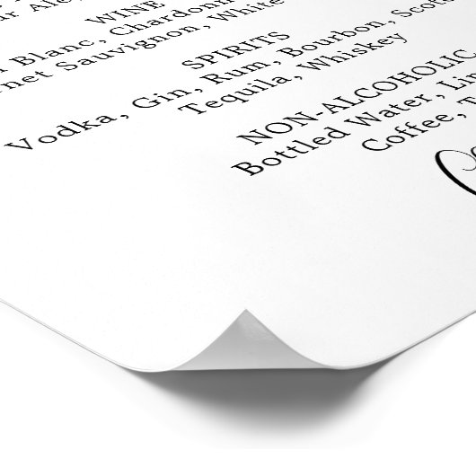 Minimalistisch huwelijksdrankjesmenu bord poster (Hoek)
