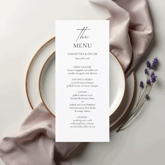 Minimalistisch huwelijksmenu | Elegant zwart-wit Menu