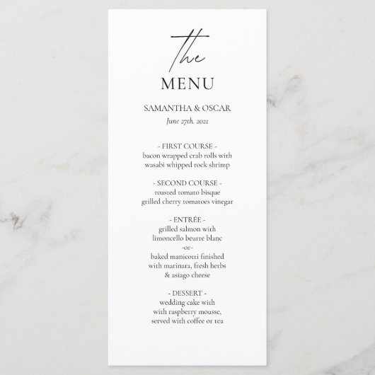 Minimalistisch huwelijksmenu | Elegant zwart-wit Menu (Voorkant)