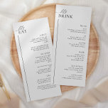Minimalistisch huwelijksmenu en Drinken Menu LAYLA<br><div class="desc">Minimalistisch zwart-wit huwelijksmenu. Een modern dubbelzijdig menu voor uw bruiloft receptie diner met drinken menu op de achterkant. Volledig bewerkbare en overeenkomende items beschikbaar. LAYLA SUITE | Dine & Drink Menu - Overeenkomende items beschikbaar.</div>