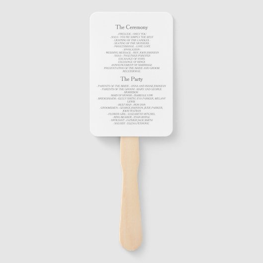 Minimalistisch Huwelijksprogramma Handwaaier (Achterkant)