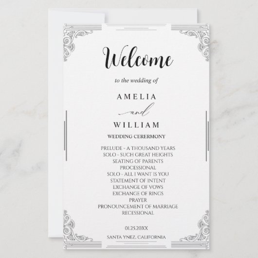 Minimalistisch huwelijksprogramma Kaart (Voorkant)