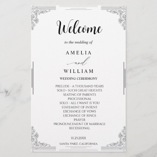 Minimalistisch huwelijksprogramma Kaart (Voorkant)