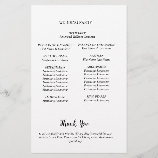 Minimalistisch huwelijksprogramma Kaart (Achterkant)