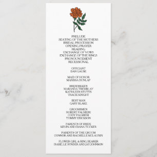 Minimalistisch huwelijksprogramma Marigold Programmakaart