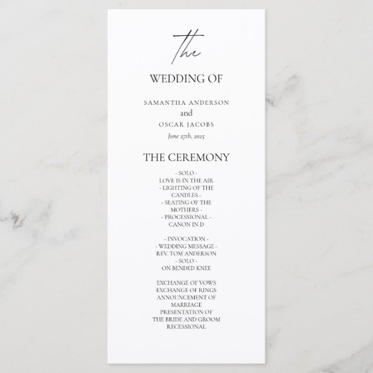 Minimalistisch Huwelijksprogramma Menu (Voorkant)