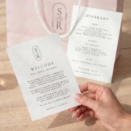 Minimalistisch Huwelijksprogramma met Monogram Bedankkaart