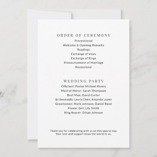 Minimalistisch huwelijksprogramma – modern 5x7 (Achterkant)