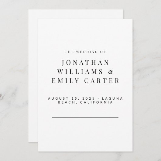 Minimalistisch huwelijksprogramma – modern 5x7 (Voorkant / Achterkant)