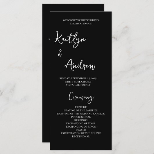 Minimalistisch huwelijksprogramma - Moderne elegan Programmakaart (Voorkant / Achterkant)