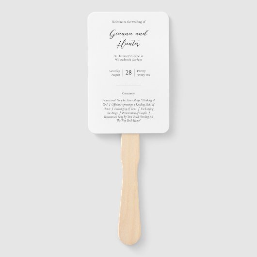 Minimalistisch huwelijksprogramma (set van 10) Han Handwaaier (Voorkant)
