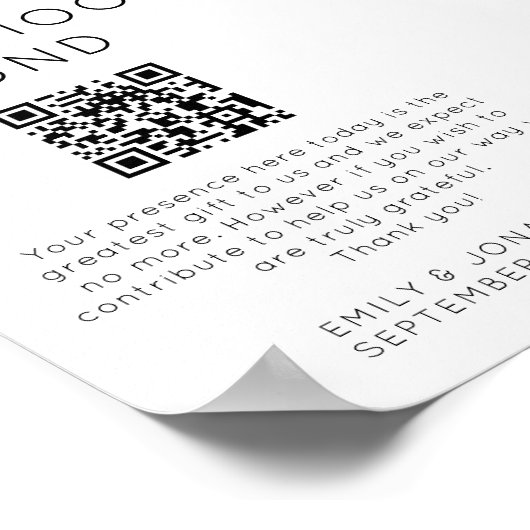 Minimalistisch huwelijksreis fonds QR-code trouwte Poster (Hoek)