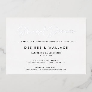 Minimalistisch huwelijksrepetitiediner folie uitnodiging