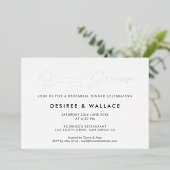 Minimalistisch huwelijksrepetitiediner folie uitnodiging (Staand Voorkant)