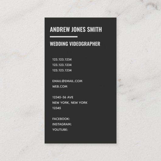 Minimalistisch huwelijksvideograaf visitekaartje (Achterkant)