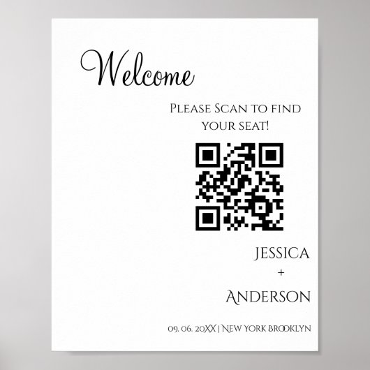 Minimalistisch huwelijkszitschema QR Code Teken Poster (Voorkant)