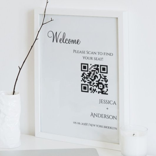 Minimalistisch huwelijkszitschema QR Code Teken Poster
