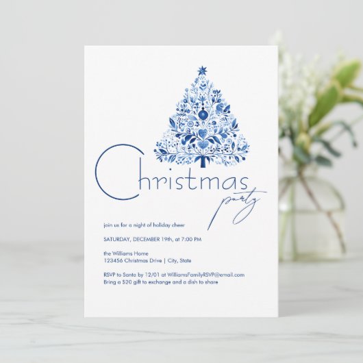 Minimalistisch Hygge Wit en Blauw Kerstfeest Kaart (Staand voorkant)