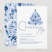 Minimalistisch Hygge Wit en Blauw Kerstfeest Kaart (Voorkant / Achterkant)