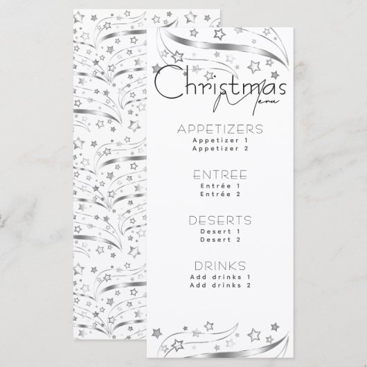 Minimalistisch Hygge Zwart-wit Kerstfeest Menu (Voorkant / Achterkant)