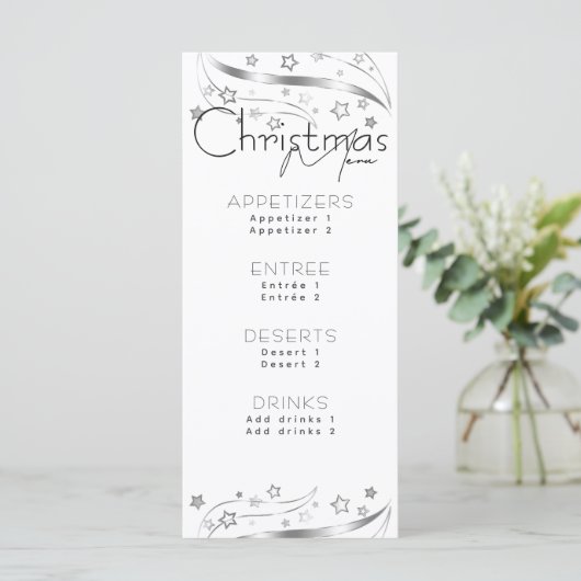 Minimalistisch Hygge Zwart-wit Kerstfeest Menu (Staand voorkant)