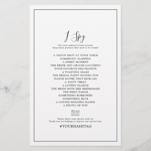 Minimalistisch I Spy Weduwfoto Scavenger Hunt Game Flyer (Voorkant)