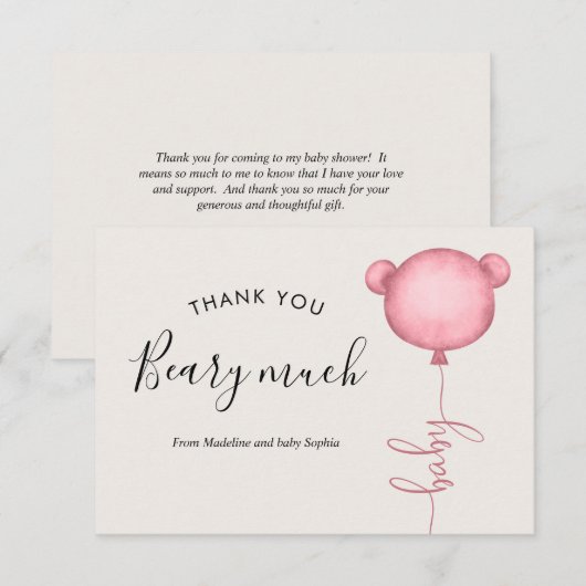 Minimalistisch iemand beary roze ballon Baby showe Bedankkaart (Voorkant / Achterkant)