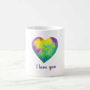 Minimalistisch, ik hou van je regenbooghart, water koffiemok