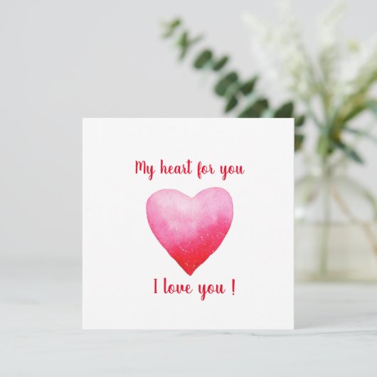 Minimalistisch Ik hou van je rode waterverf hart (Staand voorkant)