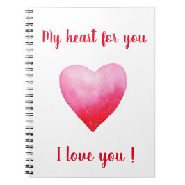 Minimalistisch Ik hou van je rode waterverf hart Notitieboek
