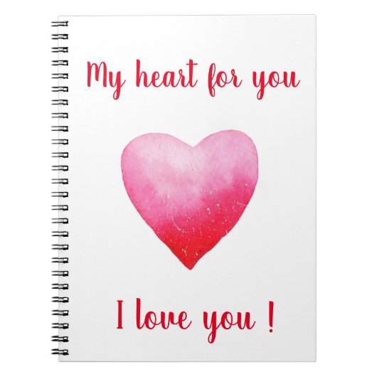 Minimalistisch Ik hou van je rode waterverf hart Notitieboek (Voorkant)