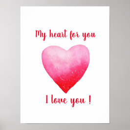 Minimalistisch Ik hou van je rode waterverf hart Poster
