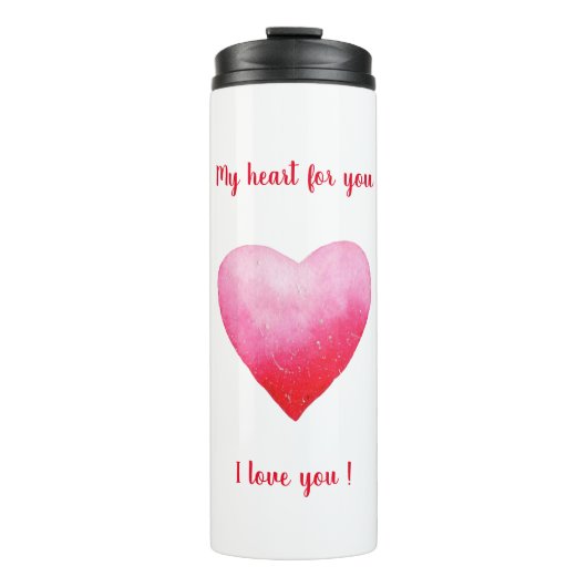 Minimalistisch Ik hou van je rode waterverf hart Thermosbeker (Voorkant)