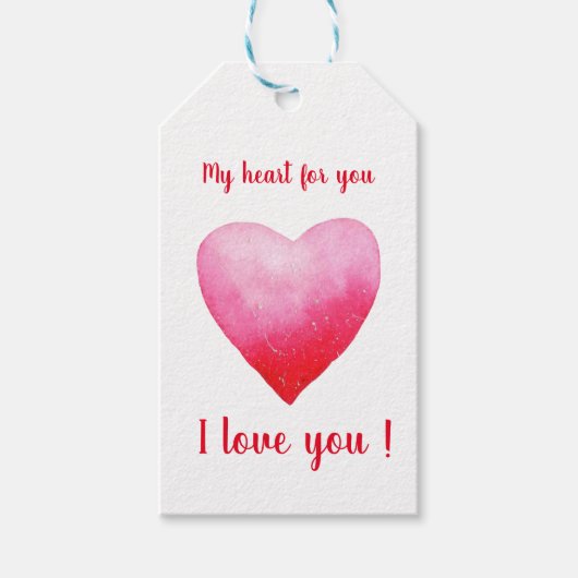 Minimalistisch ik hou van jou waterverf hart cadeaulabel (Voorkant)