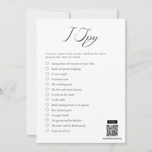 Minimalistisch Ik Spy Bruiloft Game Kaart (Voorkant)