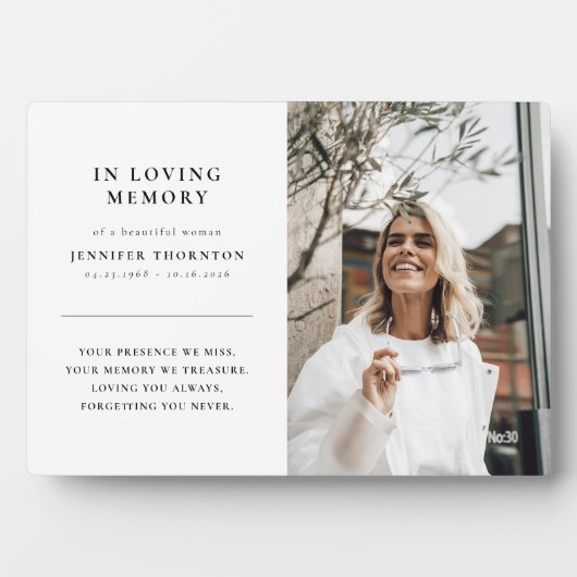 Minimalistisch in liefdevol geheugen foto eerbetoo fotoplaat (voorkant)