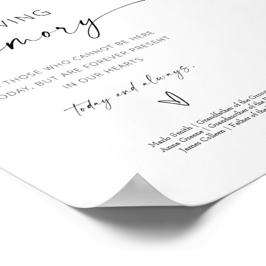 Minimalistisch in liefdevolle herinnering teken vo poster (Hoek)