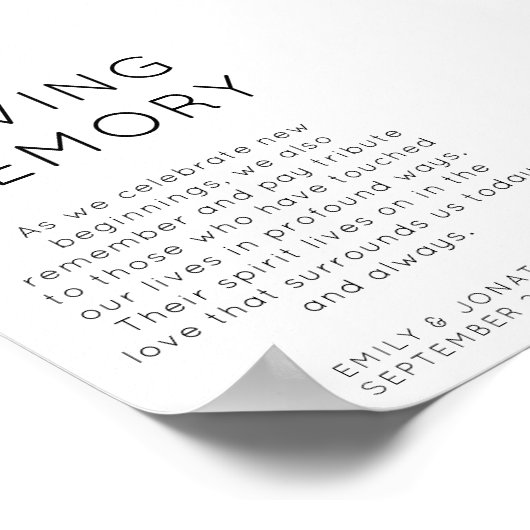 Minimalistisch in liefdevolle herinnering trouwtek poster (Hoek)