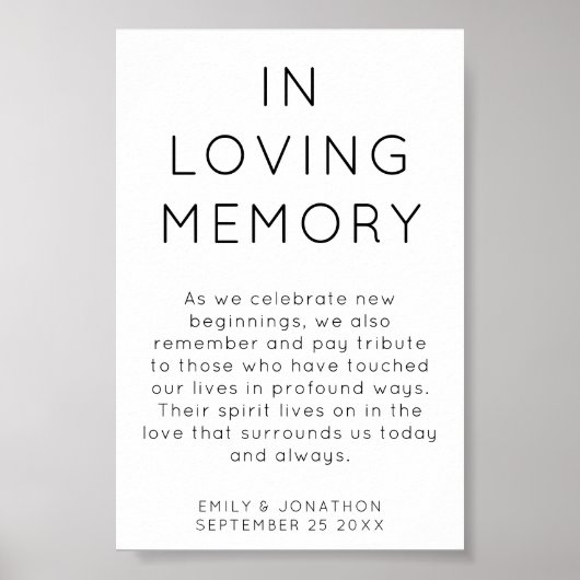 Minimalistisch in liefdevolle herinnering trouwtek poster (Voorkant)