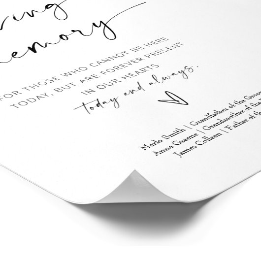 Minimalistisch in liefdevolle herinnering trouwtek poster (Hoek)