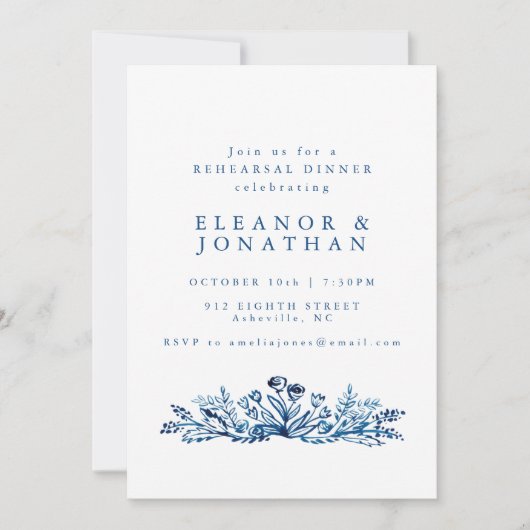 Minimalistisch indigo Blue Botanical Rehearsal Din Kaart (Voorkant)