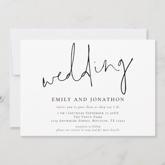 Minimalistisch informeel script QR code bruiloft Kaart (Voorkant)