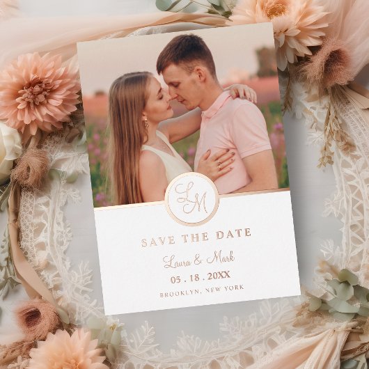 Minimalistisch Initiaal Fancy Roos Gold Photo Wedd Folie Uitnodiging