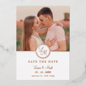 Minimalistisch Initiaal Fancy Roos Gold Photo Wedd Folie Uitnodiging (Voorkant)