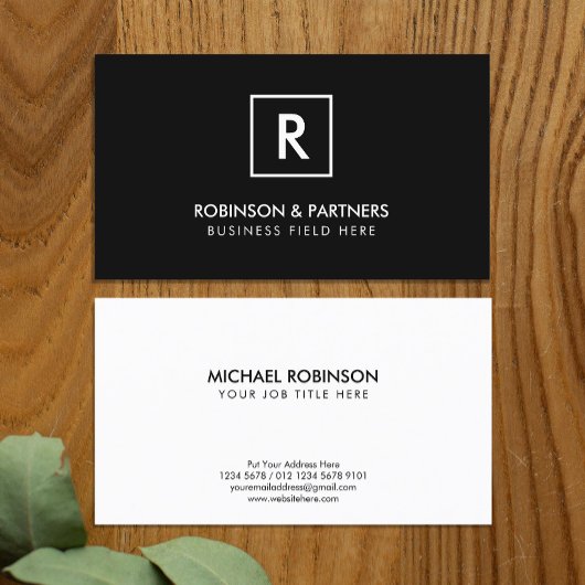 Minimalistisch Initiaal in vierkant Lijst in zwart Visitekaartje