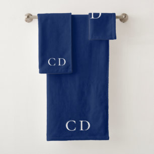 Minimalistisch initiaal marineblauw wit monogram bad handdoek