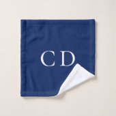 Minimalistisch initiaal marineblauw wit monogram bad handdoek (Wasdoekje)