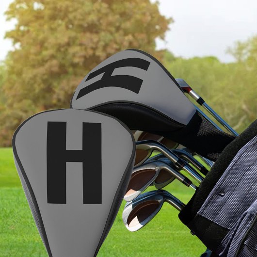 Minimalistisch Initiaal met overmaat, grijs en zwa Golfheadcover