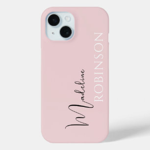 Minimalistisch Initiaal Modern Monogram Blush Pink iPhone 15 Case